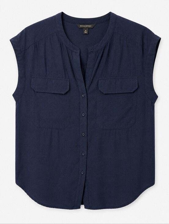 Banana Republic Factory Tops - Banana Republic Petite Sleeveless Utility Blouse Navy Button Front S Petite